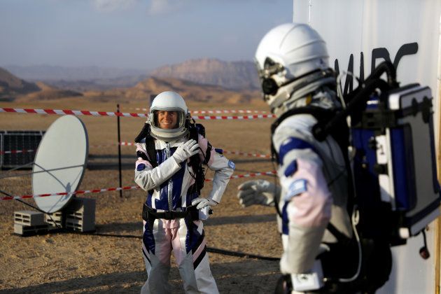 Israeli scientists participate in an experiment simulating a mission to Mars, at the D-MARS Desert Mars Analog Ramon Station project of Israel's Space Agency, Ministry of Science, near Mitzpe Ramon, Israel, February 18, 2018.