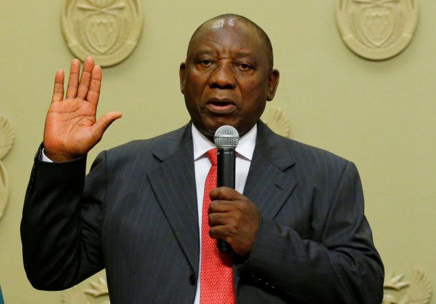 South Africa's President Cyril Ramaphosa is sworn in as president in Parliament in Cape Town, South Africa, February 15, 2018. REUTERS/Mike Hutchings