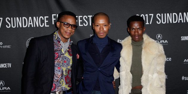 (L-R) Actors Bongile Mantsai, Nakhane and Niza Jay Ncoyini attend the 'The Wound' premiere at the 2017 Sundance Film Festival in Park City, Utah. January 22, 2017.