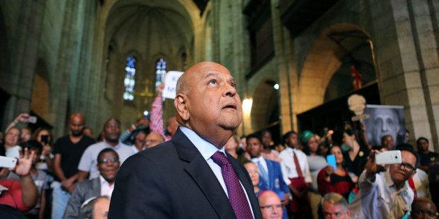Former finance minister Pravin Gordhan addresses a memorial service for anti-apartheid veteran Ahmed Kathrada in Cape Town, South Africa April 6, 2017.