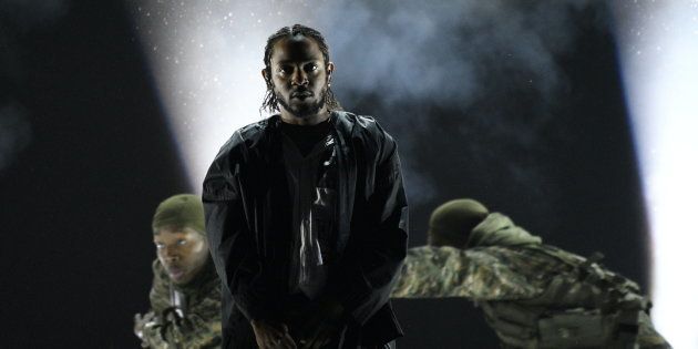 NEW YORK - JANUARY 28: Kendrick Lamar performing at THE 60TH ANNUAL GRAMMY AWARDS broadcast live on both coasts from New York City's Madison Square Garden on Sunday, Jan. 28, 2018, at a new time, 7:30-11:00 PM, live ET/4:30-8:00 PM, live PT, on the CBS Television Network. (Photo by John Paul Filo/CBS via Getty Images)