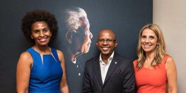 Nunu Ntshingila (L), Sello Hatang and Nicola Mendelsohn (R) at the Nelson Mandela Foundation.