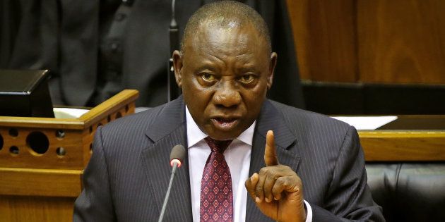 South African President Cyril Ramaphosa speaks in parliament in Cape Town, South Africa, February 20, 2018.