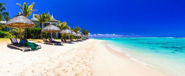 white sandy beach and turquoise sea of Mauritius island