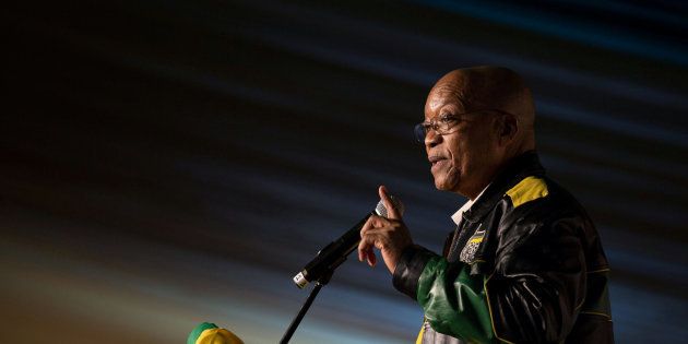 President Jacob Zuma addresses crowds gathered to celebrate his 75th birthday in Kliptown, Johannesburg, South Africa April 12, 2017. REUTERS/James Oatway