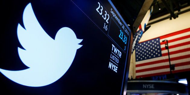 The Twitter logo is displayed on a screen on the floor of the New York Stock Exchange (NYSE) in New York City, U.S. on September 28, 2016.