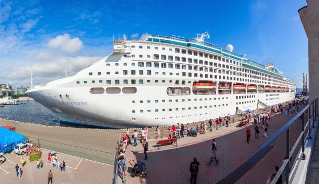The Sun Princess cruise ship at the passenger seaport in the centre of Vladivostok city, Primorsky Krai in Russia.