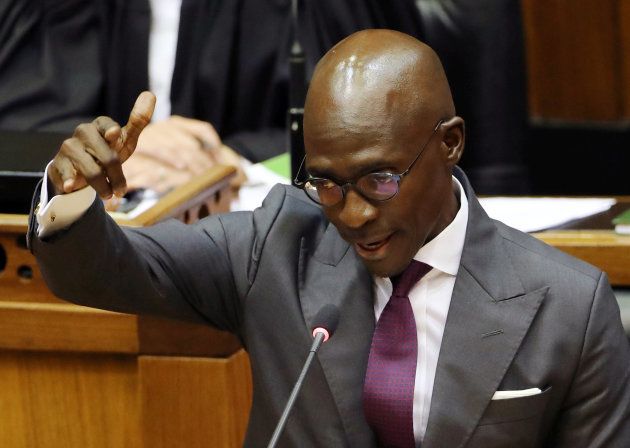 Finance minister Malusi Gigaba delivers his Budget address in Parliament - February 21, 2018. REUTERS/Mike Hutchings