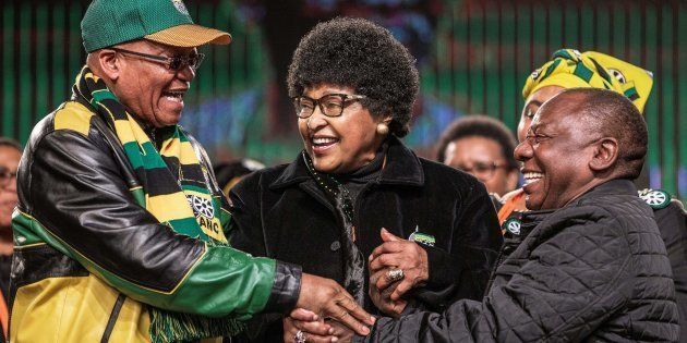 Jacob Zuma, Winnie Madikizela-Mandela and Cyril Ramaphosa during the opening session of the ANC's policy conference