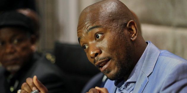 Mmusi Maimane leader of the opposition Democratic Alliance (DA) speaks during a media briefing at Parliament in Cape Town, South Africa, February 12, 2018.