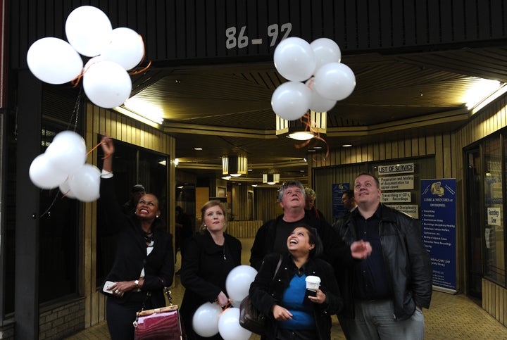 JOHANNESBURG, SOUTH AFRICA â JULY 26: SABC journalists Foeta Krige, Suna Venter, Krivani Pillay and Jacques Steenkamp rejoice after the Labour Courtâs ruling on July 26, 2016 in Johannesburg, South Africa. The Labour Court ruled that the dismissal of the four journalists by the corporation was unlawful and should be reinstated. (Photo by Gallo Images / Beeld / Felix Dlangamandla)