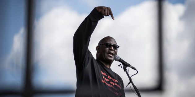 Expelled Secretary General of Congress of South African Trade Unions (COSATU) Zwelinzima Vavi addresses a crowd of National Union of Metalworkers of South Africa (NUMSA) members on May 1, 2016 in Tembisa.
