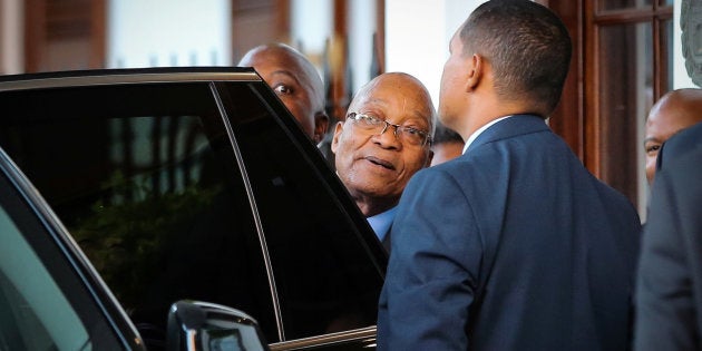 Former president Jacob Zuma leaves Tuynhuys at Parliament, where President Cyril Ramaphosa hosted a Cabinet farewell in his honour, Cape Town, February 20, 2018.