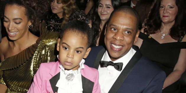 Jay Z with daughter Blue Ivy Carter at the 59th annual Grammy awards.