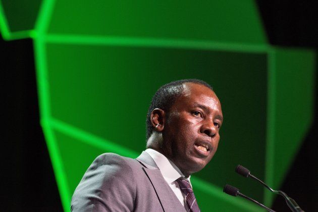 South African Minister of Mineral Resources Mosebenzi Zwane delivers a speech during the 2018 Investing in African Mining Indaba at the Cape Town International Convention Centre, on February 5, 2018, in Cape Town. The Mining Indaba is the worlds largest mining event in Africa. / AFP PHOTO / RODGER BOSCH (Photo credit should read RODGER BOSCH/AFP/Getty Images)