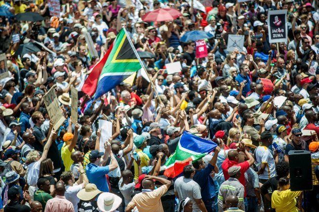 Thousands of protestors march in Johannesburg on 16 December 2015, days after then president Jacob Zuma fired Nhlanhla Nene as minister of finance.