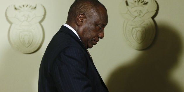 President Cyril Ramaphosa leaves after announcing changes to the National Executive during a press conference at the Union Buildings on February 26, 2018, in Pretoria.