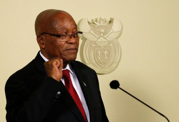 Former president Jacob Zuma gestures after announcing his resignation at the Union Buildings. February 14, 2018.