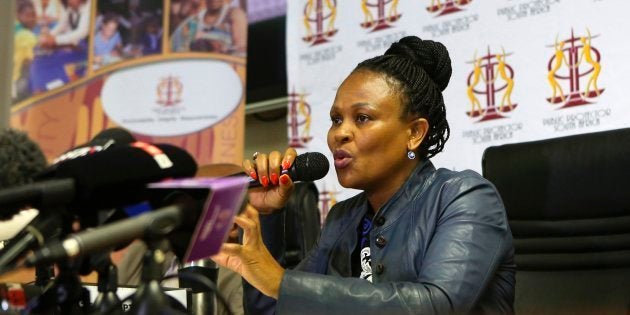 South Africa's Public Protector Busisiwe Mkhwebane speaks to journalists during a press briefing where she released reports on various investigations on June 19, 2017 in Pretoria.