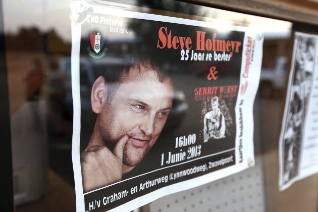 A Steve Hofmeyer poster on a shop window at Kleinfontein on May 20, 2013 in Pretoria, South Africa.