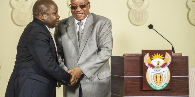 Des van Rooyen with then0-president Jacob Zuma at his swearing-in ceremony on December 10, 2015. Van Rooyen only met his new advisers on the day he went to national Treasury.