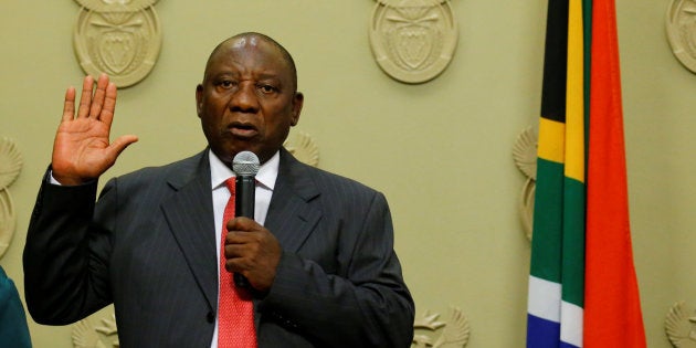 South Africa's President Cyril Ramaphosa is sworn in as president in Parliament.