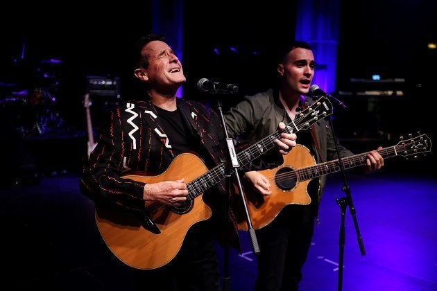 JOHANNESBURG, SOUTH AFRICA NOVEMBER 11: Legendary musician Johnny Clegg and his son, Jesse, perform together ahead of the Final Journey Tour show at the Dome on November 11, 2017 in Johannesburg, South Africa. This is the first time the father and son have appeared on stage together. Clegg also released his new album, 'King Of Time', on which Jesse is featured. (Photo by Alon Skuy/Sunday Times/Gallo Images/Getty Images)