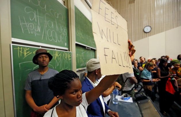 Demonstrating students disrupt lectures during protests demanding free tertiary education at the University of Cape Town (UCT). October 3, 2016. REUTERS/Mike Hutchings