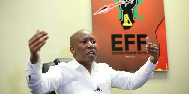 Julius Malema, leader of the Economic Freedom Fighters (EFF), gestures during an interview with Reuters in Johannesburg, South Africa, July 20,2017.