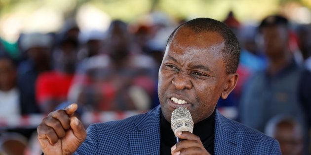 South Africa's Minister of Mineral Resources, Mosebenzi Zwane addresses members of the National Union of Mineworkers (NUM) at the Northam Platinum's Zondereinde mine in Limpopo province, South Africa, June 9,2016. REUTERS/Siphiwe Sibeko