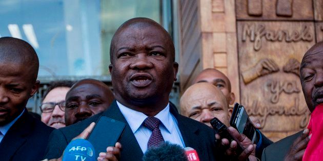 United Democratic Movement leader Bantu Holomisa speaks to the media at the Constitutional Court of South Africa in Johannesburg on June 22, 2017.