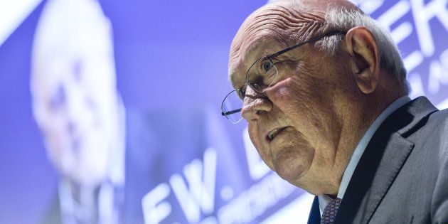 Former state president FW de Klerk addresses the Trinity College Law Society after he was presented with the Praeses Elit Award as a recognition of his key role in ending apartheid and his 'outstanding contribution to reconciliation' in South Africa. 18 January 2017, in Dublin, Ireland.