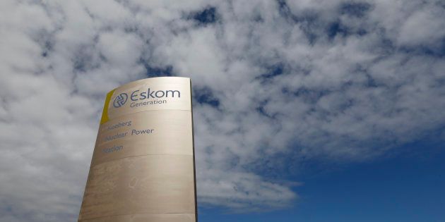The logo of state power utility Eskom is seen outside Cape Town's Koeberg nuclear power plant in this picture taken March 20, 2016. REUTERS/Mike Hutchings