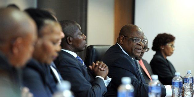 Deputy chief justice Raymond Zondo, flanked by the commissioners he has chosen for his inquiry into state capture. March 7, 2018.