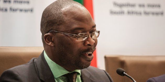 South African Justice Minister Michael Masutha gives a press briefing in Pretoria on October 21, 2016 regarding South Africa's decision to withdraw from the International Criminal Court (ICC).