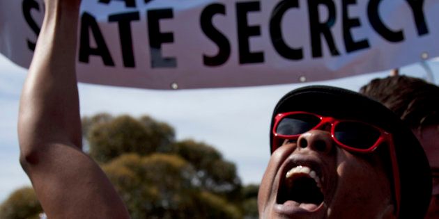 Protesters take part in a demonstration against the Protection of Information Bill in Cape Town September 17, 2011.