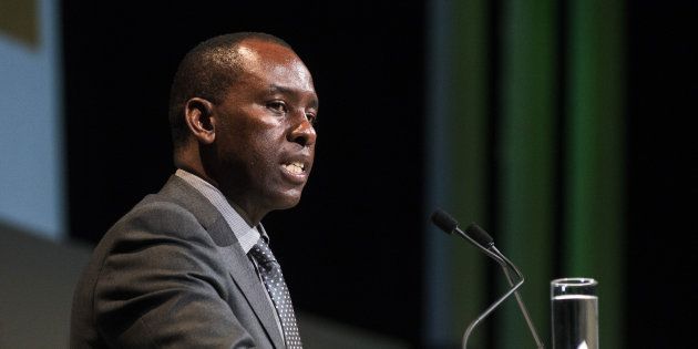 Mosebenzi Zwane, South Africa's mineral resources minister, speaks on the opening day of the Investing in African Mining Indaba in Cape Town, South Africa, on Monday, Feb. 8, 2016. With many miners battling to stay afloat, fewer are willing to shell out 1,140 pounds ($1,641) for the Investing in African Mining Indaba conference in South Africa and business-class airfare. Photographer: Waldo Swiegers/Bloomberg via Getty Images