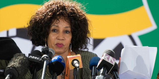 Housing Minister Lindiwe Sisulu addresses the media during the ANC's 5th national policy conference in July 2017.