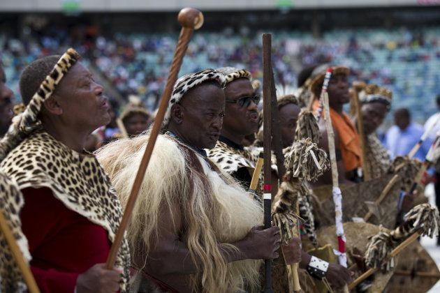 Zulu elders sing ahead of the address of Zulu King Goodwill Zwelithini in Durban, April 20, 2015. REUTERS/Rogan Ward