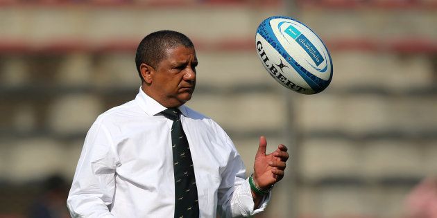 South Africa's former Springbok coach Allister Coetzee catches a ball before the match against Argentina. REUTERS/Marcos Brindicci