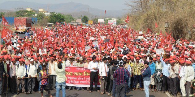 More than 25,000 farmers led-by All Indian Kisan Sabha (AIKS) continued their march from Nashik to Mumbai, protesting against Maharashtra government's anti-government policies, on March 9, 2018 in Mumbai, India.