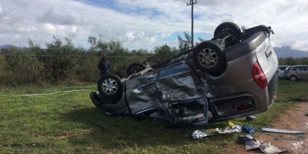 The car the MPs were travelling in that overturned.