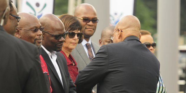 President Jacob Zuma greets SACP's Solly Mapaila.