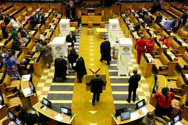 Voting stations are set up during the motion of no confidence against South African president Jacob Zuma in parliament in Cape Town, South Africa, August 8, 2017. REUTERS/Mark Wessels/Pool