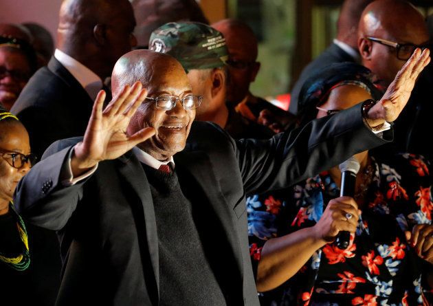 South Africa's President Jacob Zuma celebrates with his supporters after he survived a no-confidence motion in parliament in Cape Town, South Africa, August 8, 2017. REUTERS/Mike Hutchings