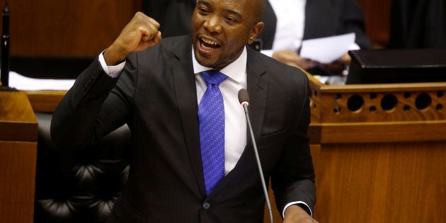 Opposition Democratic Alliance (DA) party leader Mmusi Maimane speaks during the motion of no confidence against South African president Jacob Zuma in parliament in Cape Town, South Africa, August 8, 2017.
