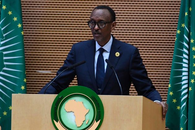 Rwandan President Paul Kagame and Chairperson of the African Union gives his remarks during the closing ceremony of the 30th Ordinary Session of the Assembly of Heads of State and Government of the African Union, in Addis Ababa, January 29, 2018. (Photo credit should read SIMON MAINA/AFP/Getty Images)