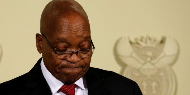 Former president Jacob Zuma announcing his resignation in February.