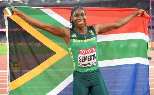LONDON, ENGLAND - AUGUST 13: Caster Semenya of South Africa celebrates winning gold in the Women's 800 Metres