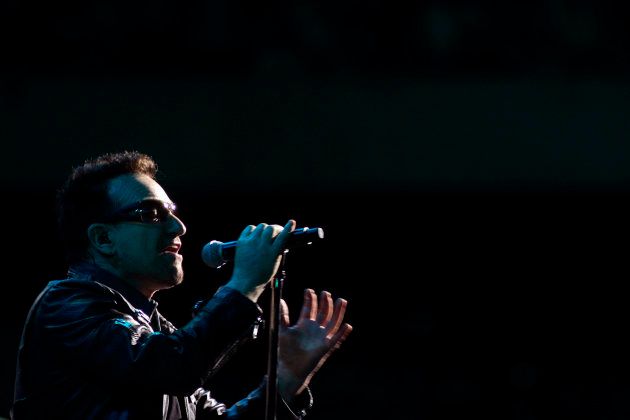 Irish singer Bono performs with his band U2
